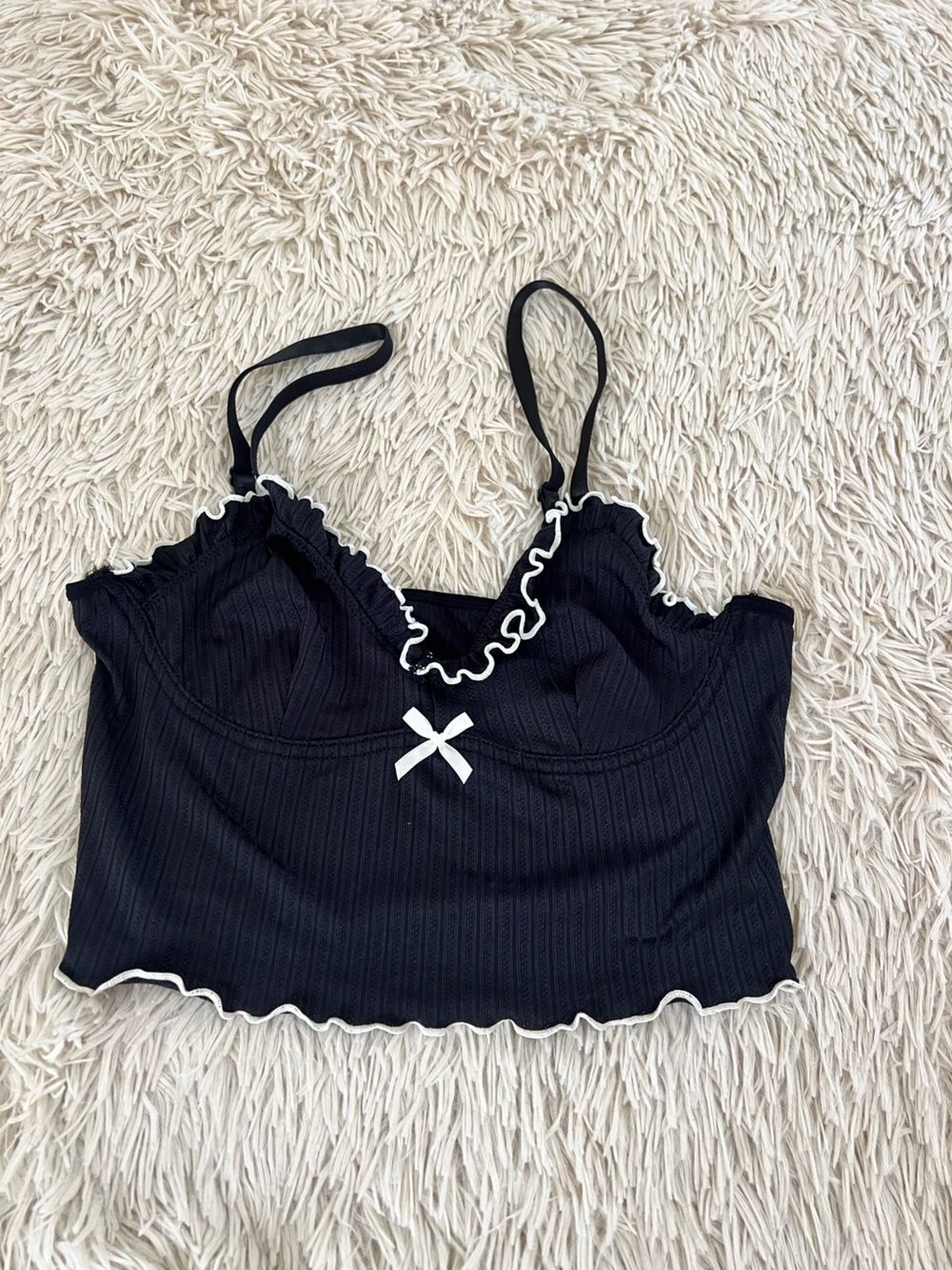 Black Ribbed Camisole with White Trim - Women Intimates